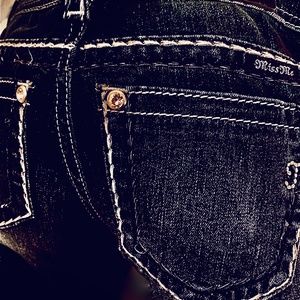 Miss Me Everlasting , Dark wash, silver and gold whip stitching Yoke skinny jean